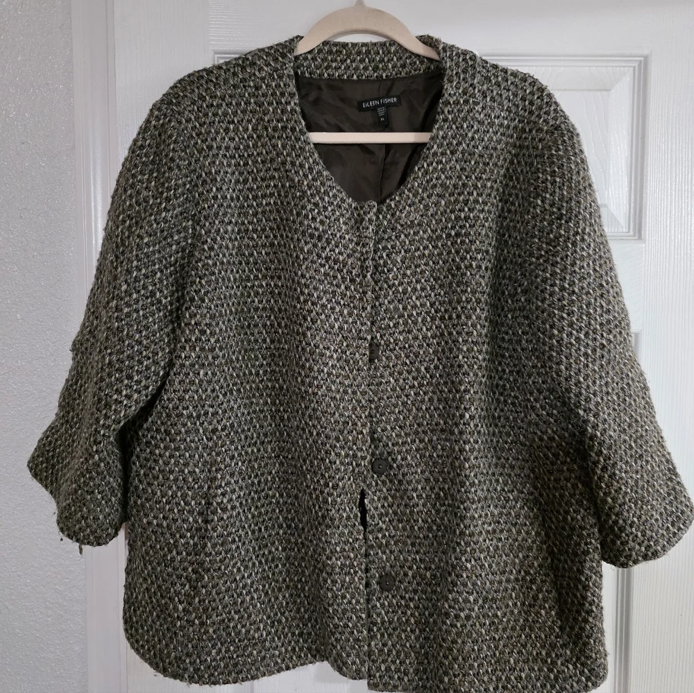 EILEEN FISHER Women's Textured jacket Coat Knit Cottage Wool Quiet Luxury Merino
